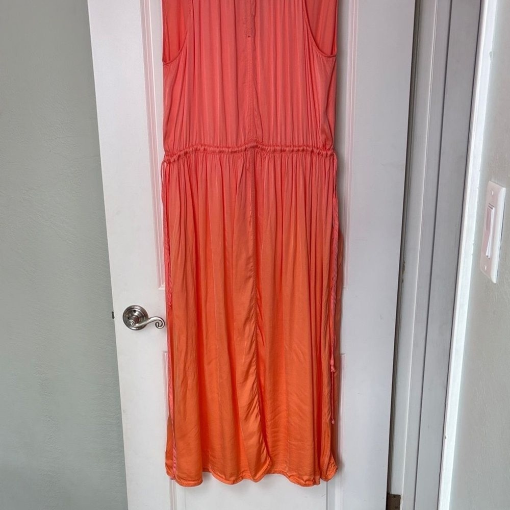 Raquel Allegra Daydream‎ Gathered Satin Maxi Dress In Orange Sunset Medium - Picture 8 of 12